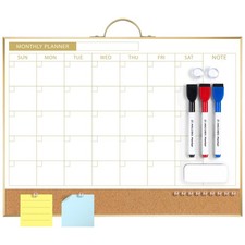 Dry Erase Calendar with Cork Board for Wall, 12"x16" Double-Sided Calendar Wh...