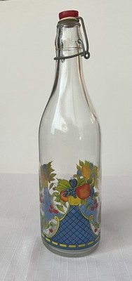 Vnt Italian Made Bottle Decanter Fruit Medley Art w/Bale Wire Cap Lillian Vernon