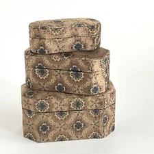 3 Nesting Fabric Covered Storage Boxes Floral Brown Blue Small Trinket Decor