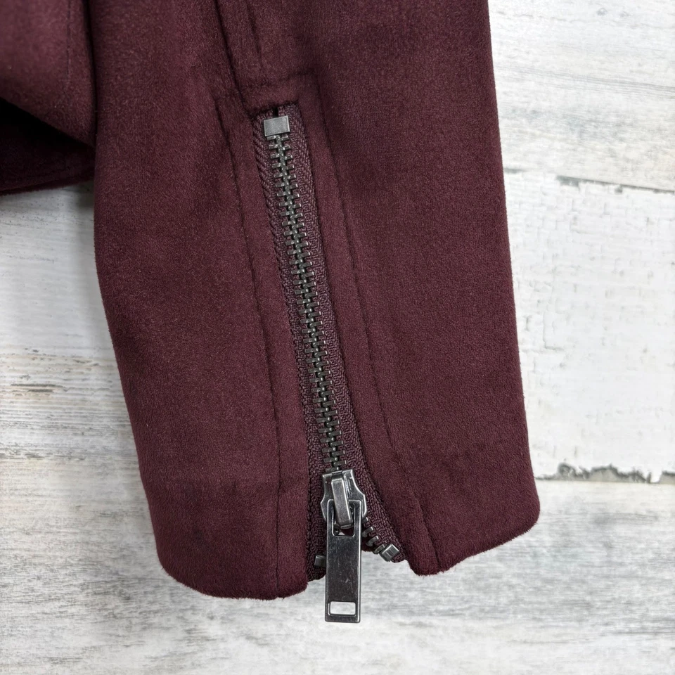 Chaqueta Motociclista Antigua Azul Marino Para Mujer Talla M Borgoña Vino Imitación Gamuza Cremallera Completa Foto 4 de 4