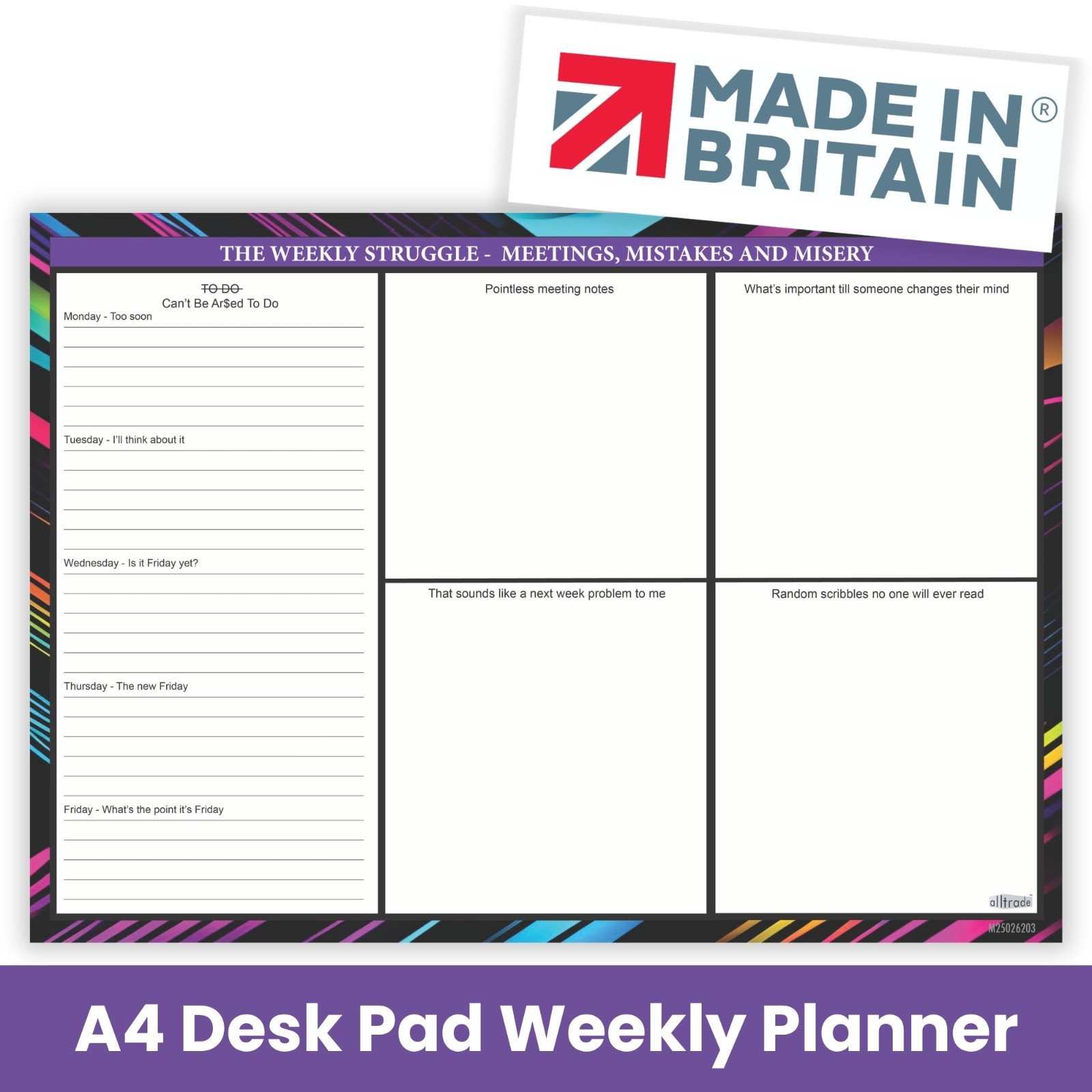 A4 Weekly Planner Desk Pad Undated with To Do List Productivity Organiser 120g