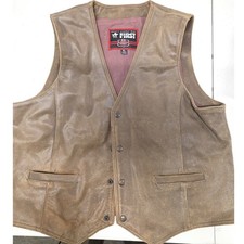 First Mfg Co Brown Distressed Leather Biker Vest Mens XL Snap Front