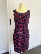 Marcs Dress 10 Pink Navy Silk Cotton Blend Knee Length Pencil Sleeveless