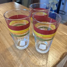Vintage Retro Water Glasses by Cristar Herradura Set of 3 Juice Glasses/ Stripe