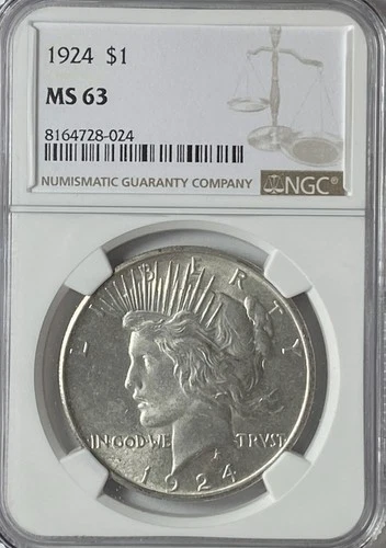 1924 $1 Peace Silver One Dollar US NGC MS63 Philadelphia
