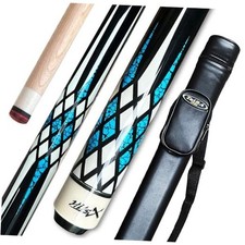 Pool Cue Stick, 13mm Tip, 58", Hardwood Canadian Maple Blue-19oz  case