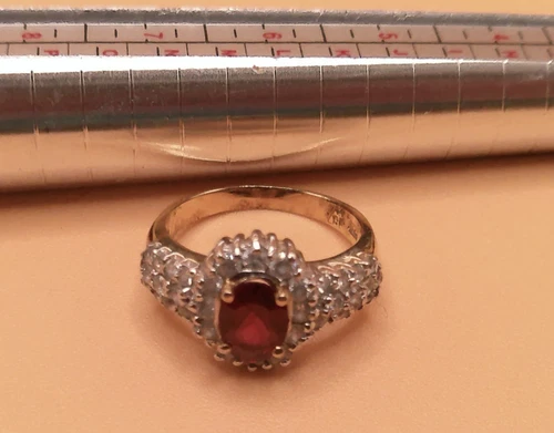 Vintage 925 Gold Vermeil Ruby Red CZ Cluster Cocktail Ring Size 8 4G