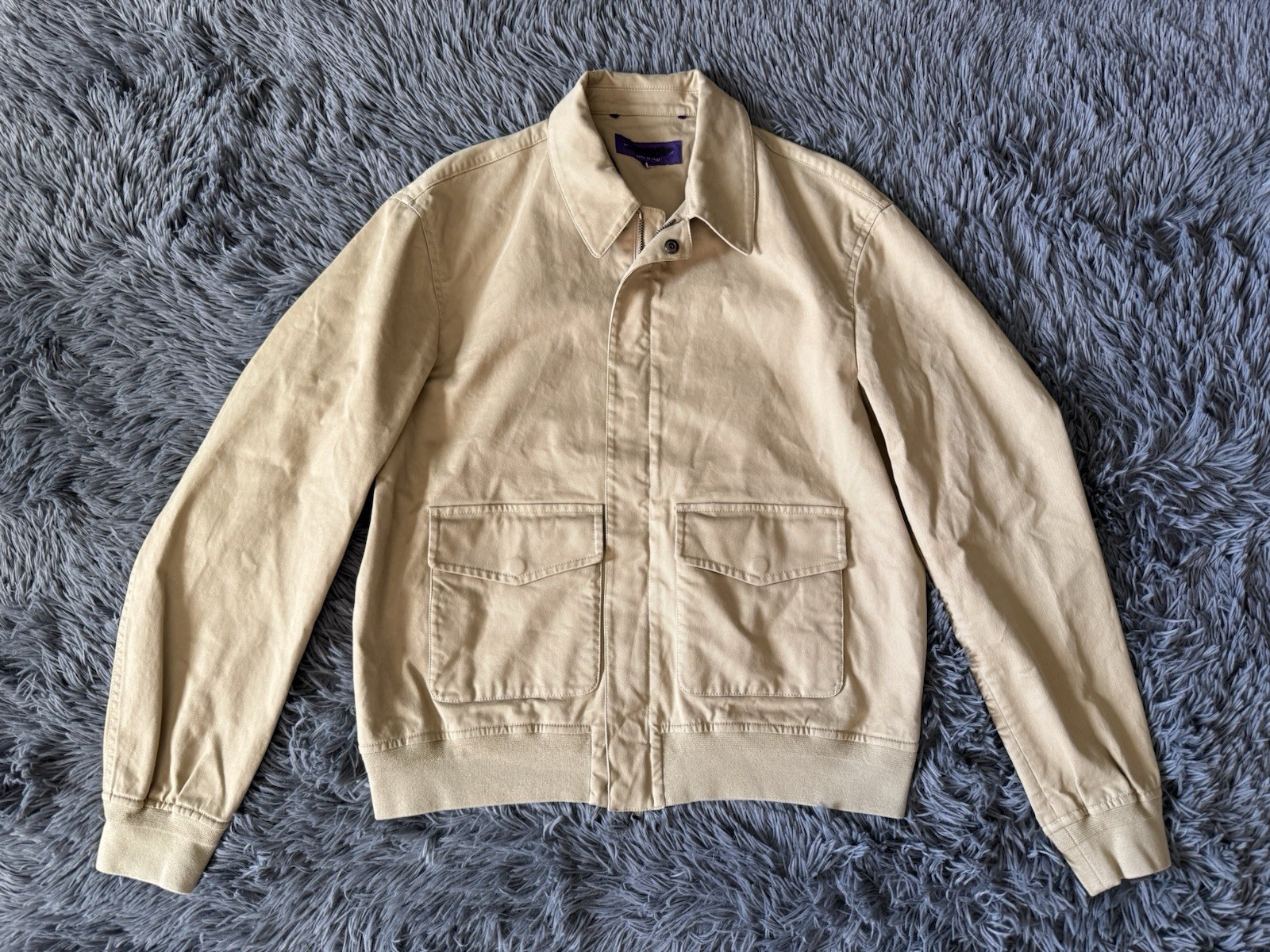 Ralph Lauren Purple Label Albertson Bomber Jacket Medium Tan Cotton Twill