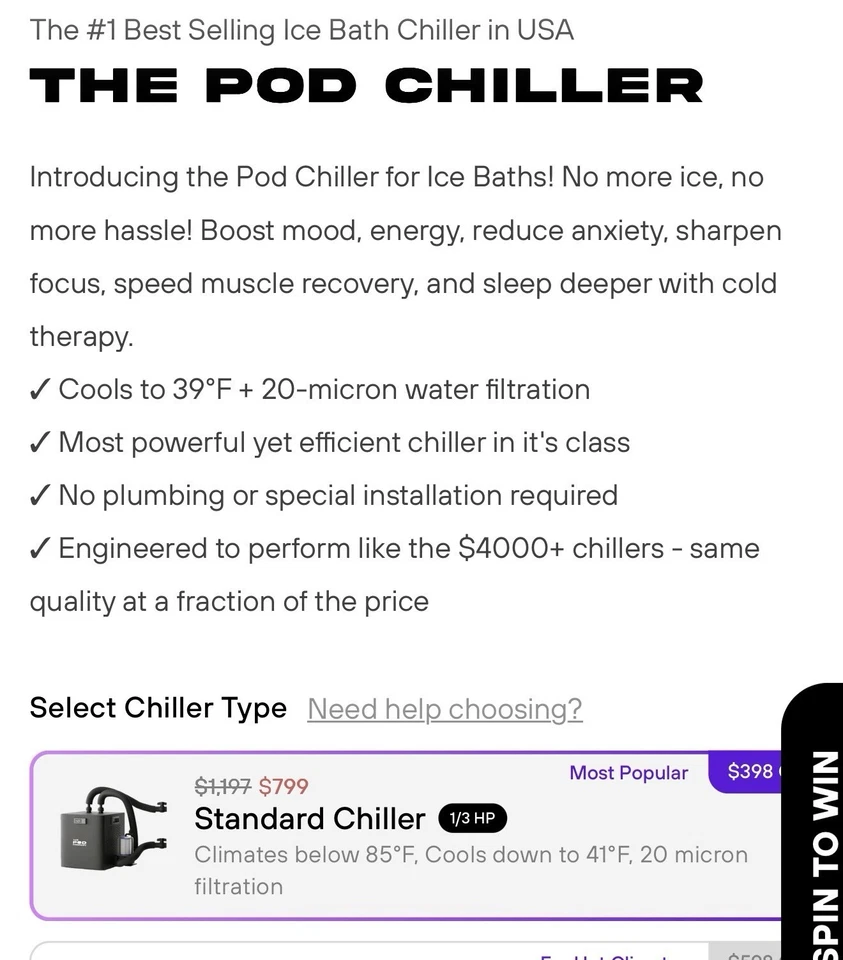 Enfriador estándar The Pod Company para baño de hielo 1/3 HP, 60 Hz, 110 V Foto 3 de 4