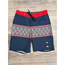 Quiksilver Highline Hawaii Board Shorts Boys 26/12 Navy Blue Red Swim Trunk