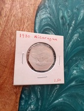 1980 Nicaragua 5 córdobas coin, featuring a portrait of Augusto César Sandino