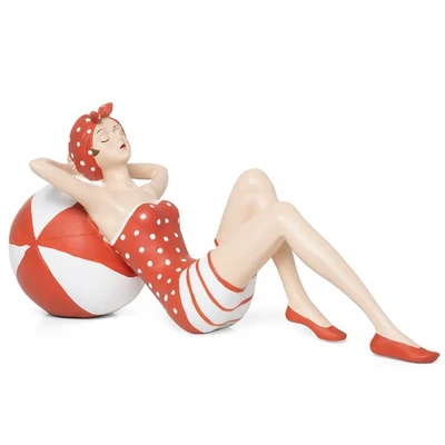 Badenixe mit Haarband und Ball Art Deco Frau Skulptur Bikini Retro - Bild 1 von 4