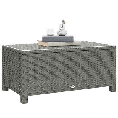 Outsunny Garten Rattan Beistelltisch, Couchtisch aus Korbgeflecht, Glasplatte, hellgrau
