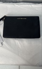 NWT Tommy Hilfiger Black Pebbled Multi Pouch Wristlet Bag Gold Tone Hardware