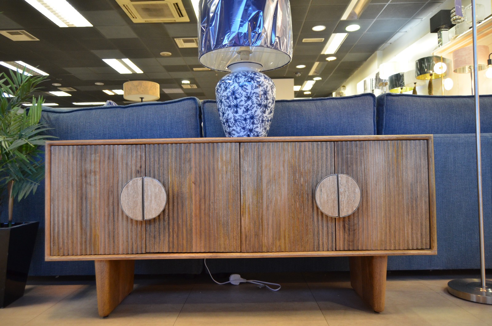 Large TV Unit EDEN Long Media Storage Unit in Mango Wood Scandi Style BAKER