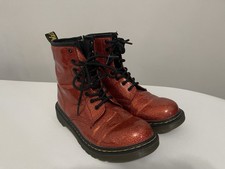 Dr DOC Marten 1460 Y Red Glitter Lace Up Boots - Size 5 US M / 4 UK