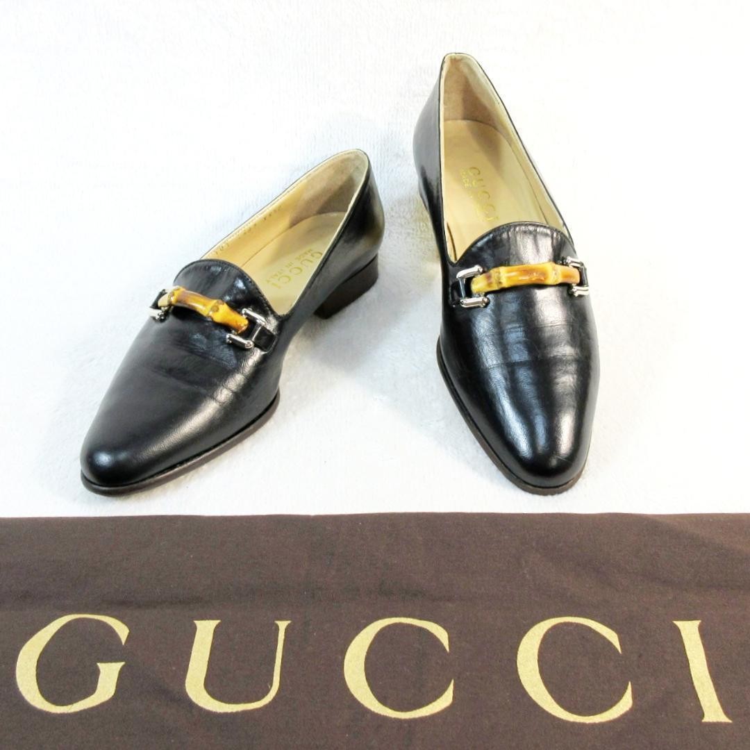 GUCCI Women's Loafers Bamboo Leather Black EU35.5/US5.5 120228c thumbnail 17
