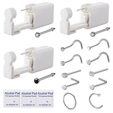 Nose Piercing Kit, 3 Pack Self Piercing Gun with 10 Pcs Nose Studs