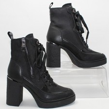 DKNY Toia Lace Up Zip Platform Black Combat B...