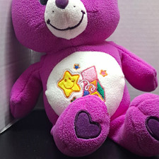 Care Bears Wish Bear Purple/White Plush Bear Star Belly Badge Heart Foot Patches