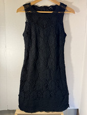 C. Luce Black Floral Lace Shift Dress V-Neck ...