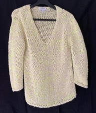 UK 10 NEXT Beige Chunky Knit  Long Sleeve V Neck Jumper Yellow Fleck P2P20" L22"