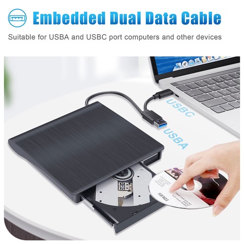 External CD DVD Drive Type C USB3.0 Disc Player Burner Writer For PC Mac Laptop* - Picture 7 of 15