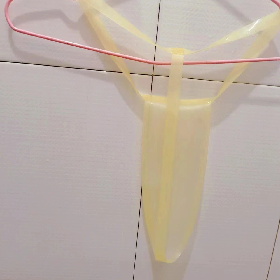 Tanga feminina de borracha látex 100% transparente fio dental fetiche feita à mão 0,4 mm BDSM - Imagem 3 de 4