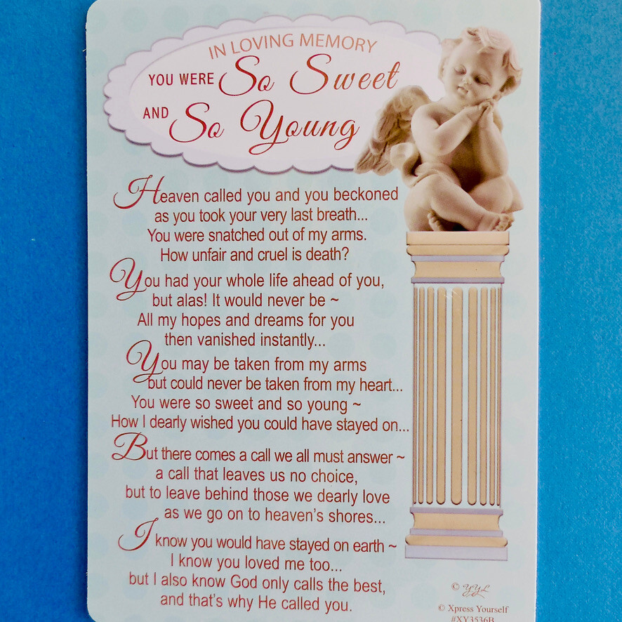 So Sweet So Young Graveside Grave Memorial Card Poem Verse Baby Child Boy Girl