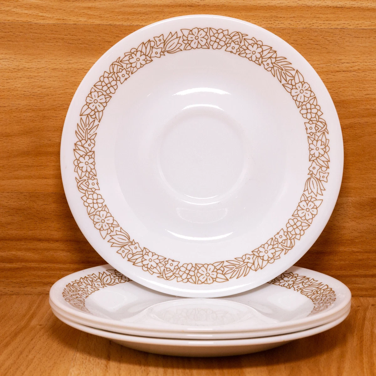 Set of 4 Corelle Woodland Brown Saucer Cup Plates 6 1 4 Inch