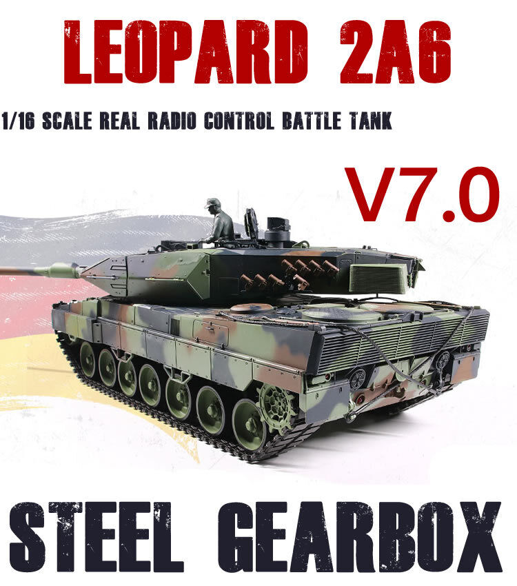 1/16 2.4G RC Henglong Smoke&Sound German Leopard 2a6 Tank 3889 V7.0 Upgrade Ver
