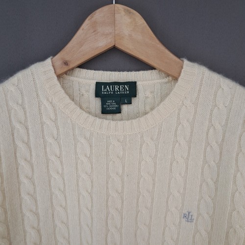 Maglione Lauren Ralph Lauren 100% Cashmere bianco taglia M da donna a trecce - Foto 3 di 5