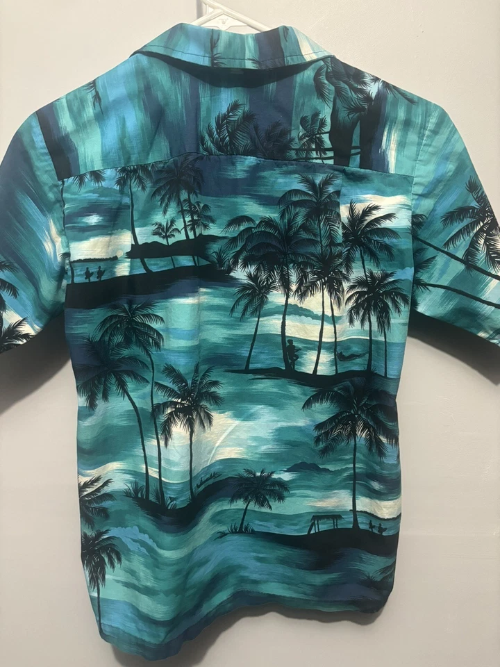 RJC Hawaii Palm trees/Island Print Button Up Hawaiian Shirt Youth 18 Made In USA - Image 2 of 4
