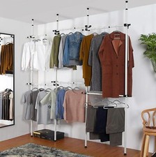 Telescopic Triple Wardrobe Organise Hanging Rail Clothes Rack Adjustable Storage