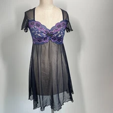 Claire Pettibone Slip Dress Women S Black Floral Sheer Pullover Mini A Line