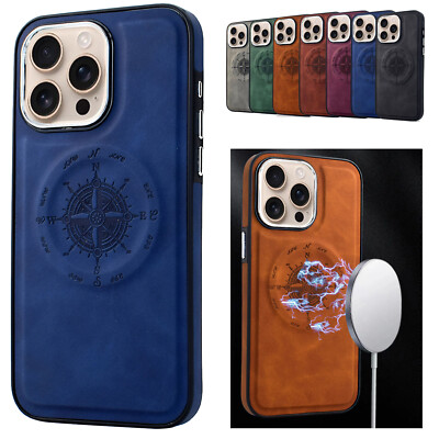 For iPhone 16 Pro Max 15 14 13 12 11 Leather Mag Safe Magnetic Case Rugged Cover