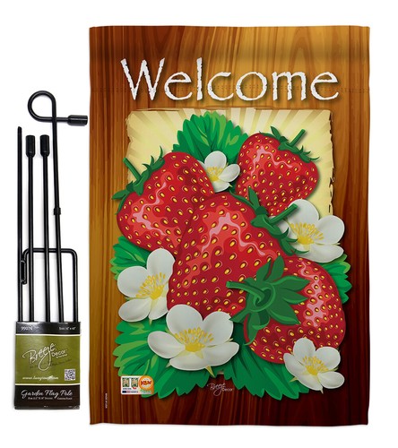 Bienvenida Fresas Frutas Dulce Rojo Jardín Casa Patio Bandera - Imagen 7 de 13