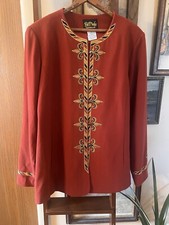 Vintage Bob Mackie Wearable Art Rust Color Blazer w/ Gold  Black Print Medium