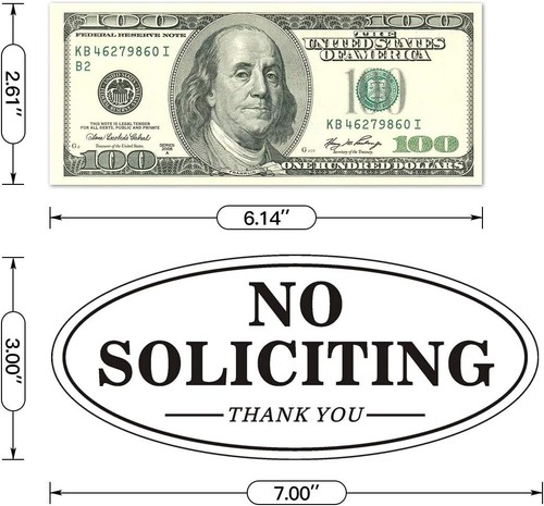 Self-Adhesive 7" x 3" Oval No Soliciting Metal Signs - 2 Pack for Home & Office - Picture 8 of 11