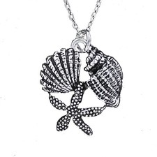 STARFISH and SHELLS Necklace on Chain or Charm Only - Pewter Beach Ocean 3D
