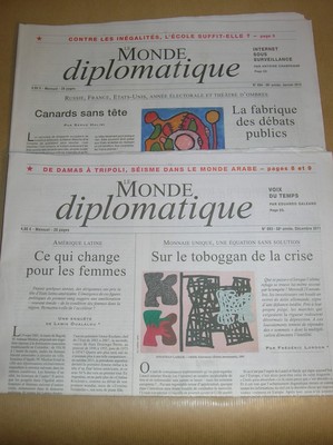 SET 2 ZEITUNGEN / DIE DIPLOMATISCHE WELT NR. 693-694 / DEZ 2011, JANUAR 2012