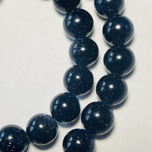 Blue Goldstone 9mm Bead Strand 15 Inch Length 40 Pieces Smooth Round Sparkle - Picture 2 of 7