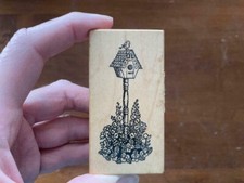 Rubber Stamp PSX E-116 BEAUTIFUL FANCY BIRD HOUSE on POST FLOWERS GARDEN