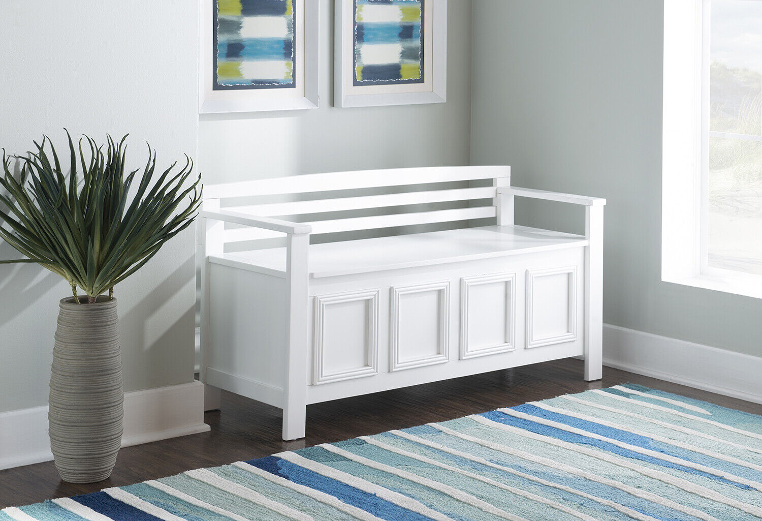 Modern Decorative Storage Bench Flip-top Lid Large Compartment Foyer Seat White