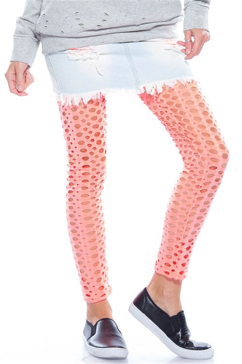 ALTRA NEW WOMENS JUNIORS CLEO RETRO 80'S STYLE UNDERLAY CUTOUT CORAL PINK LEGGINGS