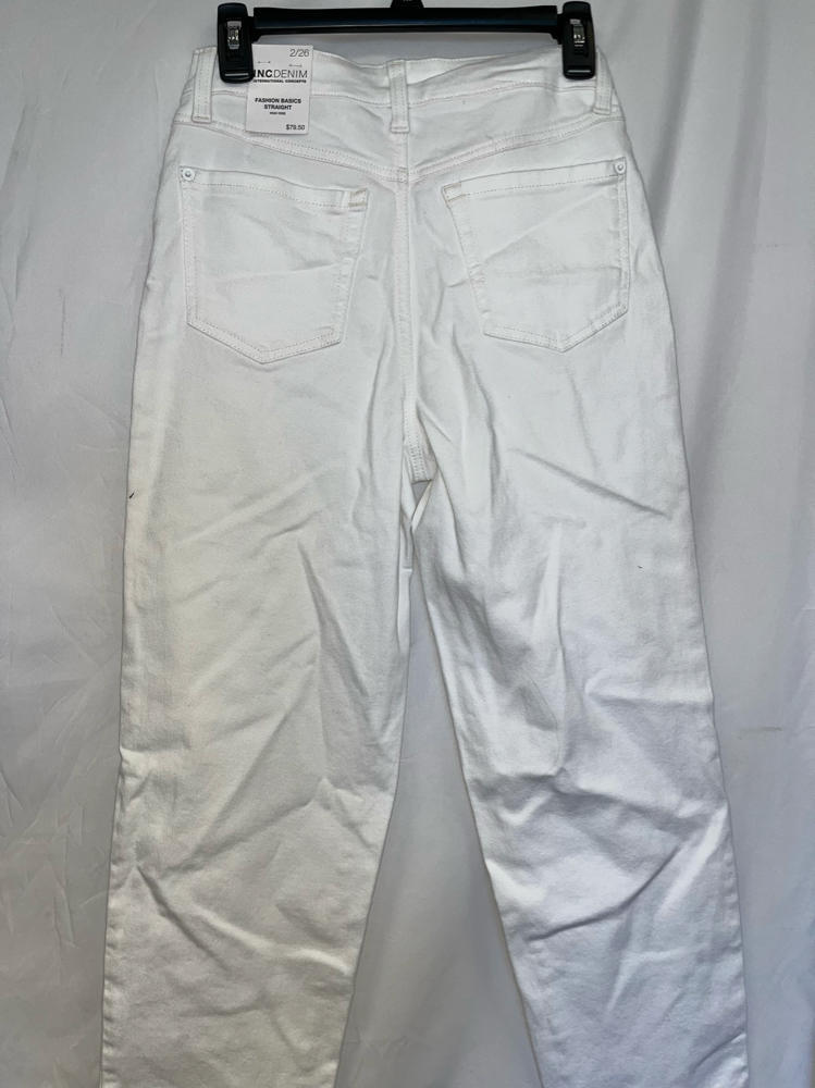 神サイズ【米国製】STRAIGHT RIGID WHITE DENIMPANTS Pull On Womens Jeans Baggy Stretchy High Waisted Denim Wide