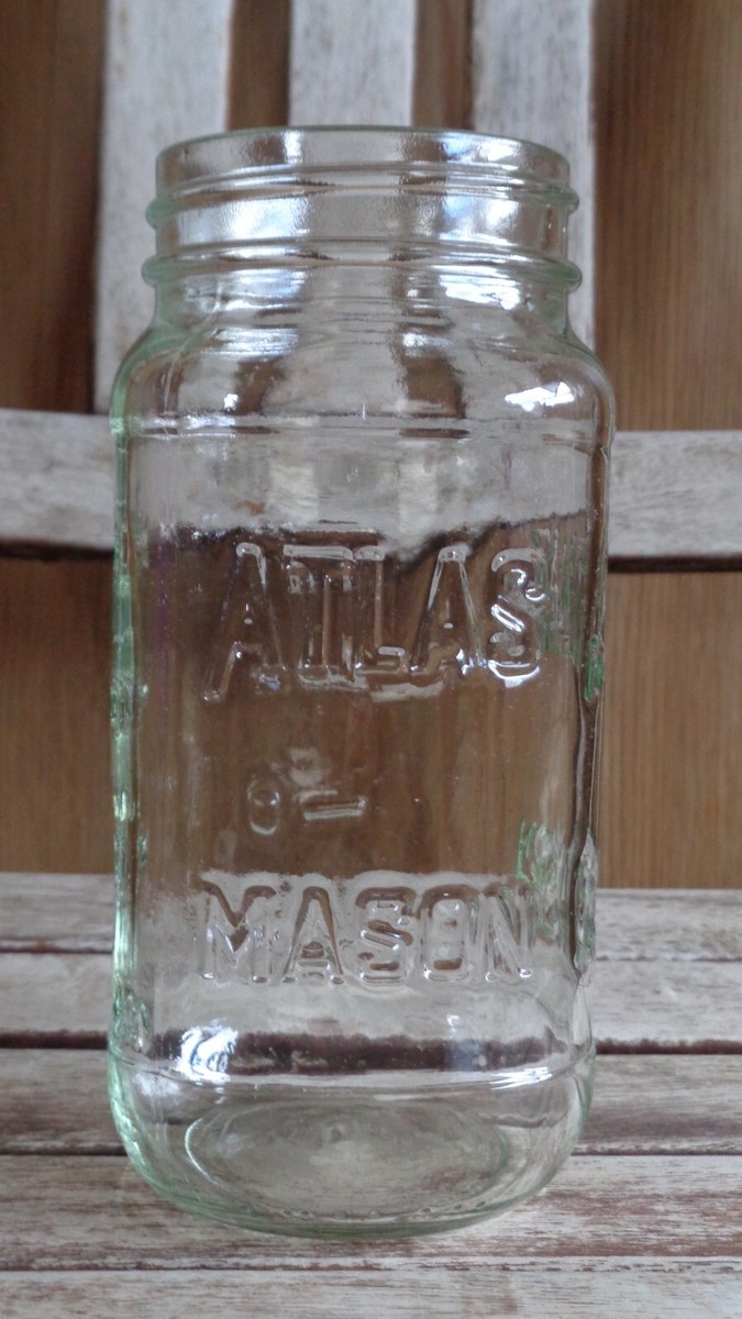 Vintage ATLAS Mason Canning Jar - Clear Square Shaped Glass ~ G84
