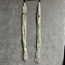 Lot of Two 41 Inch Macrame Plant Hangers Retro 70s Boho Decor Wood Beads