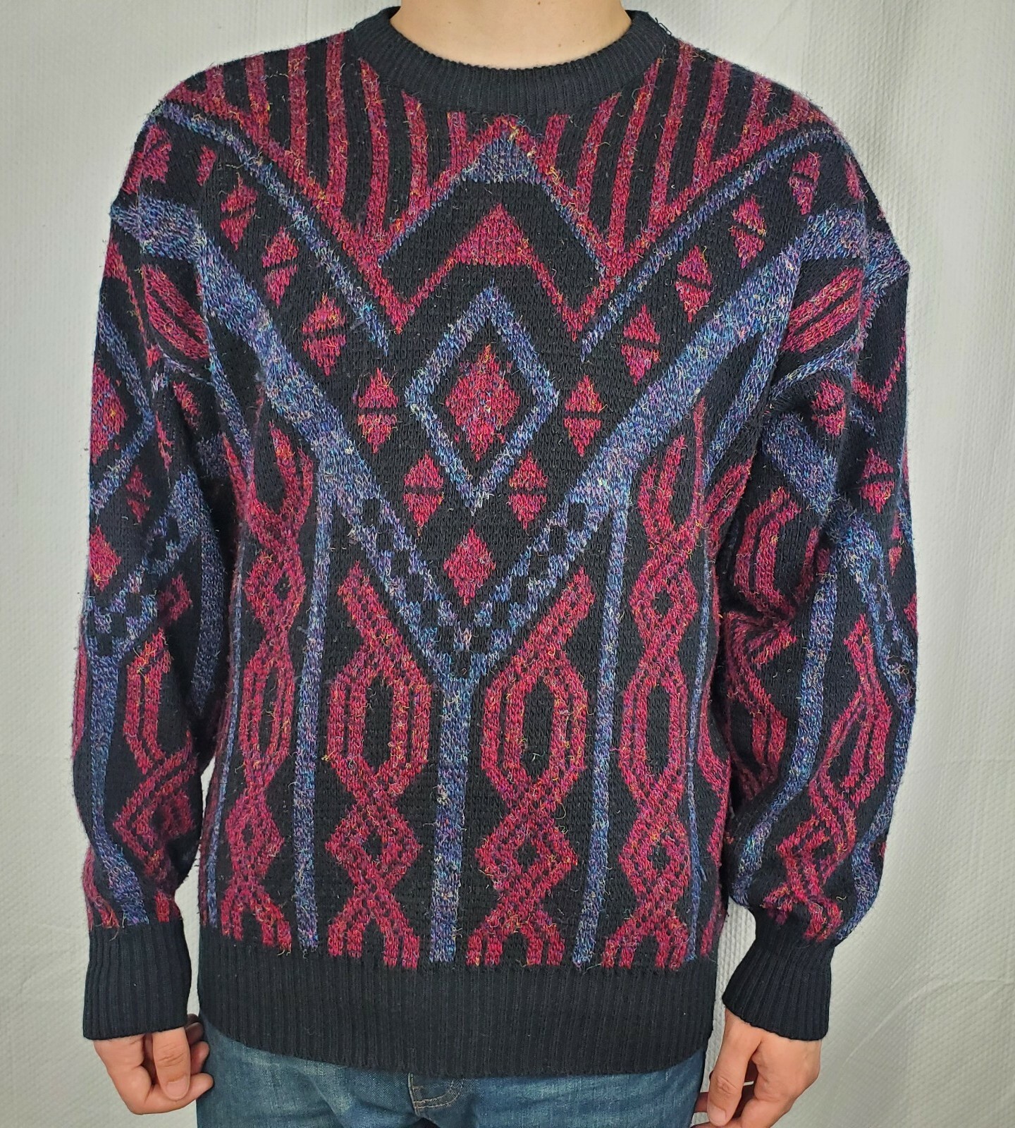 Vintage Uniform Code Sweater Large Multicolor Geo… - image 1