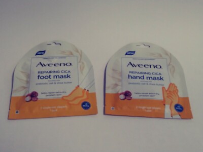 Aveeno Repairing Cica Foot/Hand Mask Prebiotic Oat Shea Butter Lot of 2